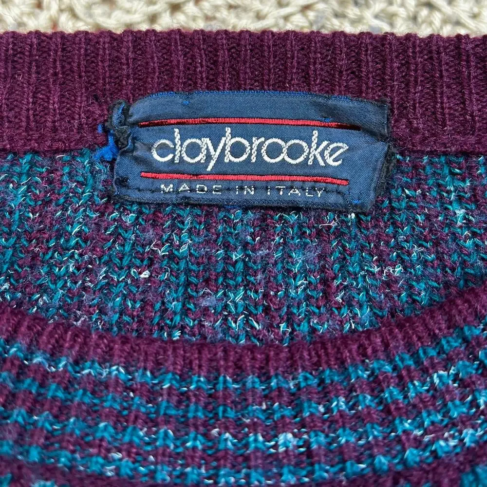 Vintage 90s Geometric Grandpa Sweater Claybrooke - Size XL - Picture 4 of 6